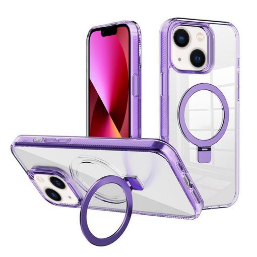 Kalebol MagSafe Holder Clear TPU Case for iPhone 13 (Purple) - 1