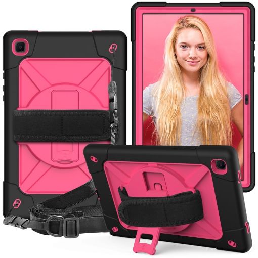 Galaxy Tab A7 10.4 (2020) Shockproof Case with Holder - Black Rose Red - 1