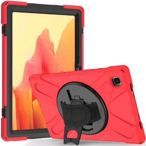Samsung Galaxy Tab A7 2020 360 Red Case with Holder & Strap - 1
