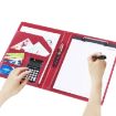 Red Leather Document Folder with A4 Notepad & Calculator - 3