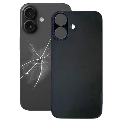 iPhone 16 Black Glass Back Cover with Large Camera Hole Replacement - 1