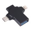 X09 4-in-1 USB to Dual 8 Pin + USB-C OTG Adapter (Black) - 1