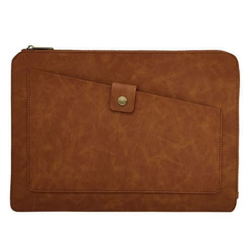 Genuine Leather Business Laptop Bag for 13" and Below (Brown) - 1
