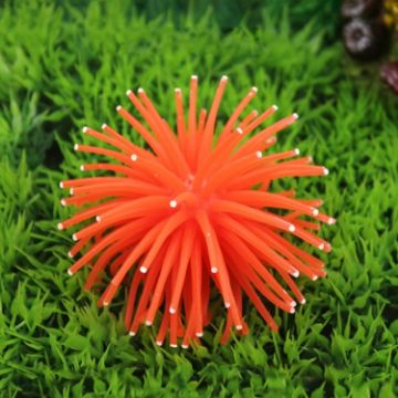 Aquarium Decoration Orange TPR Sea Urchin Coral Ball, Size L, 13cm - 1