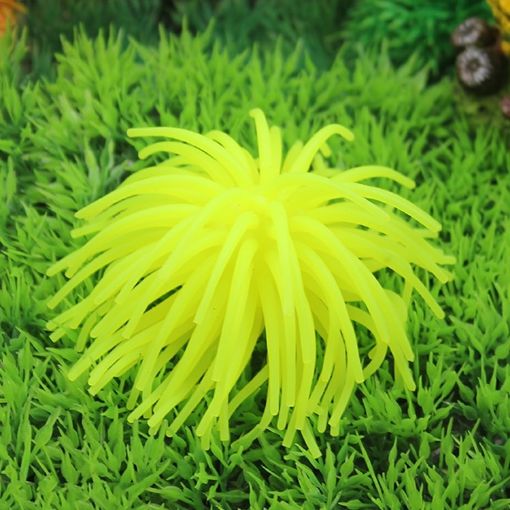 Simulation Sea Urchin Ball Coral, Small, 7cm, Yellow Aquarium Decor - 1