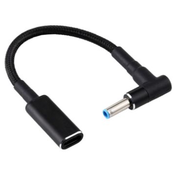 100W USB-C Adapter Cable for HP, 4.5x0.6mm Elbow, Nylon Braid - 1