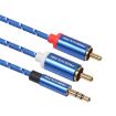 REXLIS 3610 3.5mm to Dual RCA Gold Audio Cable, 1m Blue Braided - 3