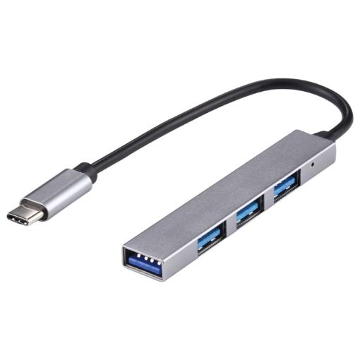 T-818 USB-C HUB Adapter: 4 x USB 3.0 Ports, Silver Grey - 1