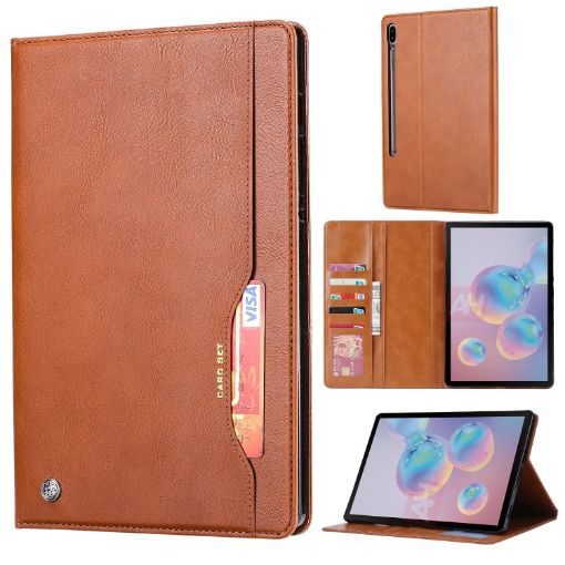 Galaxy Tab S7 FE Brown Leather Case with Holder & Card Slots - 1