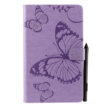 Galaxy Tab A 8.0 Case: Butterfly Pattern, Wallet & Card Slots, Purple - 1