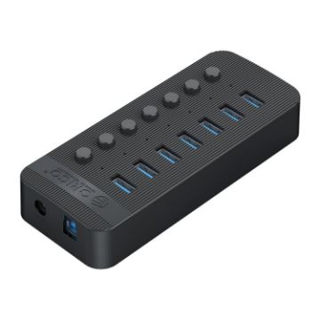 ORICO CT2U3-7AB-BK 7 Port USB HUB with Switches, UK Plug (Black) - 1