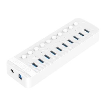 ORICO CT2U3-10AB-WH 10 Port USB HUB with Switches, EU Plug (White) - 1