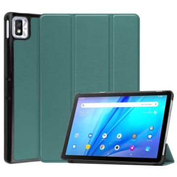 TCL Tab 10s Dark Green Leather Tablet Case with Holder - 1