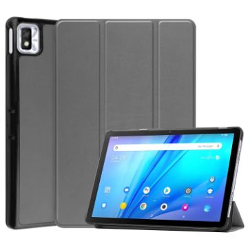 TCL Tab 10s Grey Leather Case with Three-Fold Holder Design - 1