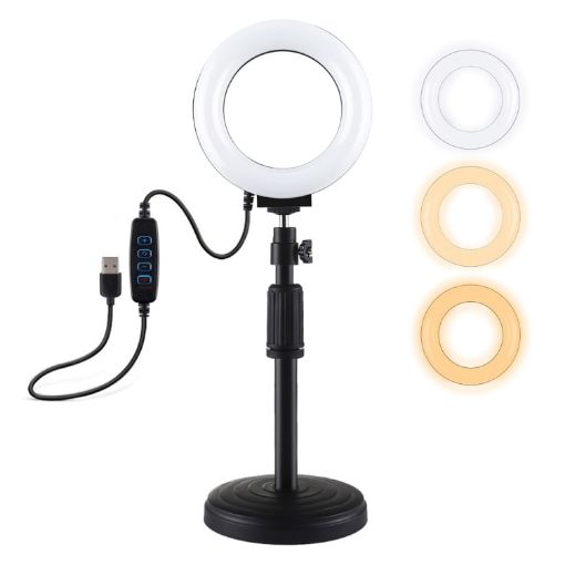 PULUZ Desk Holder + 4.7" LED Ring Light, Adjustable 15.5-25.5cm Height - 1