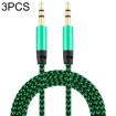 K10 Nylon Braided 3.5mm Male to Male Audio Cable, 1m, Green, 3 PCS - 1