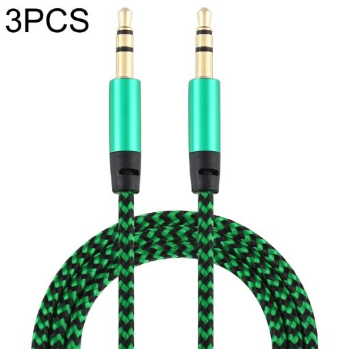 K10 Nylon Braided 3.5mm Male to Male Audio Cable, 1m, Green, 3 PCS - 1