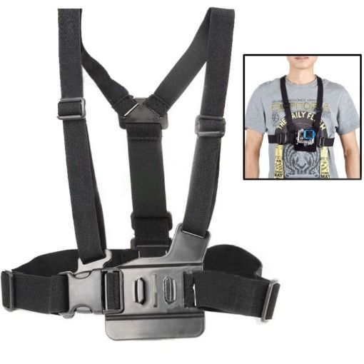 Elastic Body Chest Strap for GoPro, Insta360, DJI Cameras (Black) - 1