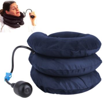 Dark Blue Inflatable Neck Traction Device for Pain Relief - 1