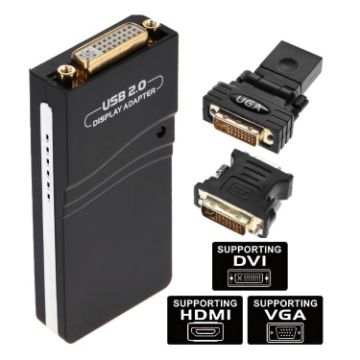 USB 2.0 to VGA/DVI/HDMI Adapter, 1920x1080 Resolution (Black) - 1