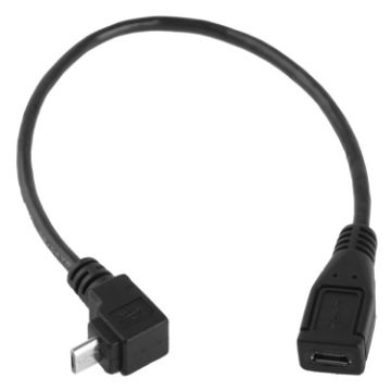 90 Micro USB Male to Female Adapter Cable, 25cm (Black) - 1