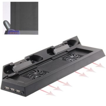 Dual Cooling Fan USB Stand & Controller Holder for PS4 Console (Black) - 1