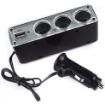 3 Triple Socket Car Cigarette Lighter USB Power 12V/24V (Black) - 2