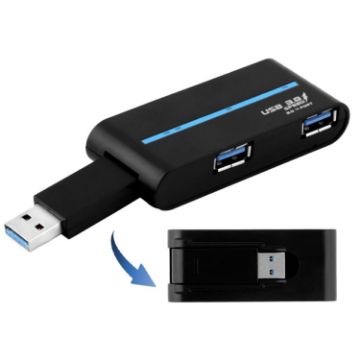 USB 3.0 Hub: 180 Rotating 4-Port Splitter, Folding (Black) - 1