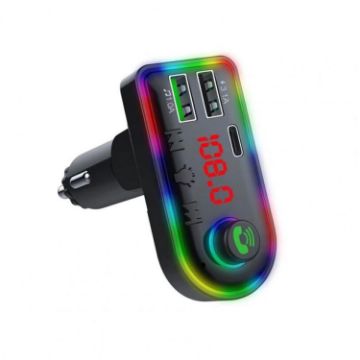 F8 Type-C Car FM Transmitter with Colorful Light MP3 Player - 1