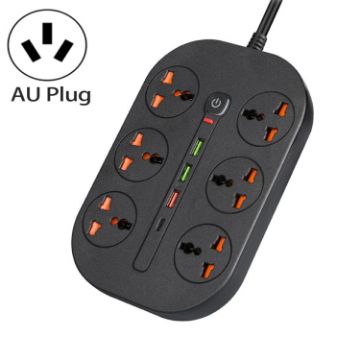 T21 PD3.0 + QC3.0 3000W AU Plug Multi-Hole High Power Socket (Black) - 1