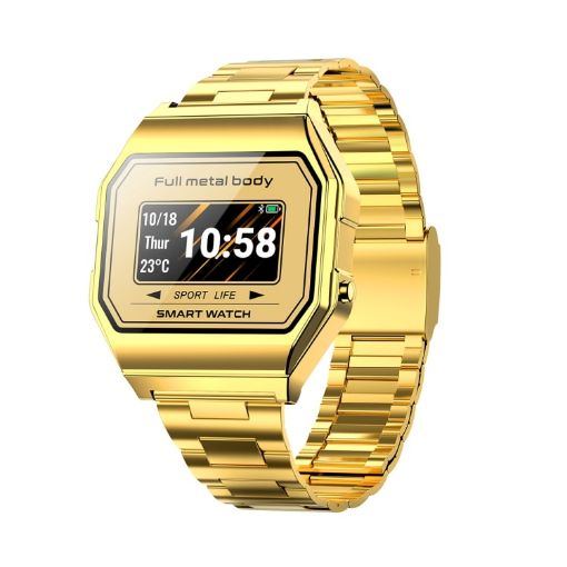 KW18 IP67 0.96" Gold Smart Watch with Steel Band and Color Screen - 1