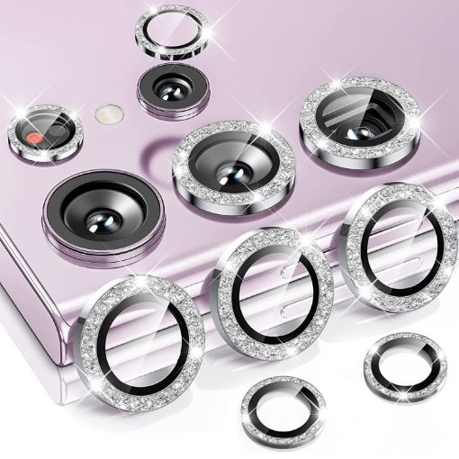 Samsung S23 Ultra 5G Camera Lens Glitter Ring & Glass Film (Silver) - 1