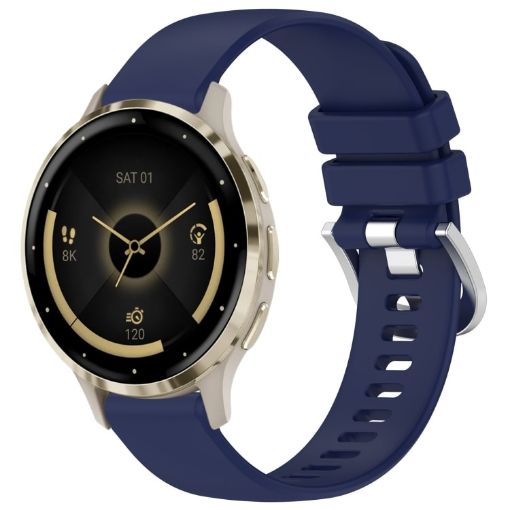 Garmin Venu 3S Dark Blue Silicone Watch Band with Silver Buckle - 1