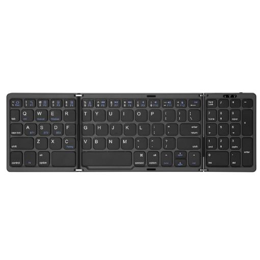 B089 Black Bluetooth Foldable Keyboard with Numeric Keypad - 1