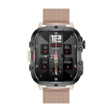 QX11 Gold 1.96" Smart Watch with Milan Steel Strap & Bluetooth Call - 1