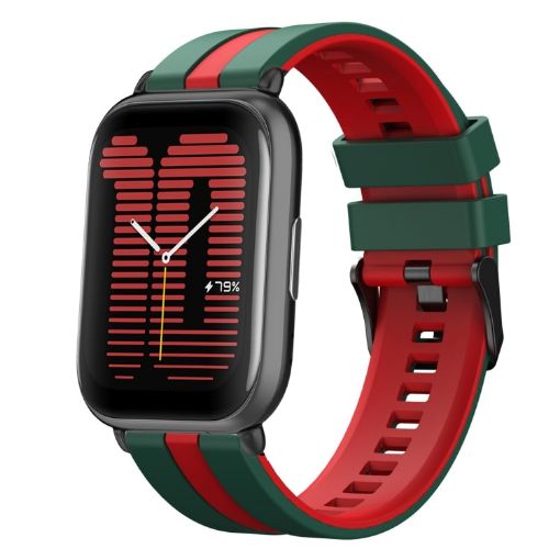 Amazfit Active Two-Color 20mm Silicone Watch Band (Green+Red) - 1