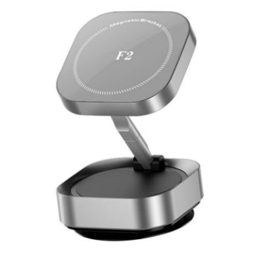 F2 Strong Magnet Foldable Car Phone Holder (Silver) - 1