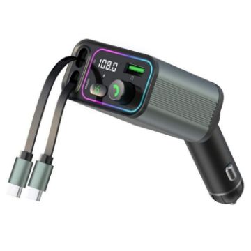 Dual Type-C Retractable PD 65W Car Charger with Voltage Display - 1