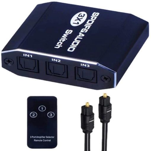 VG2 3x1 SPDIF Optical Audio Switch, 3 In 1 Out Toslink Selector - 1