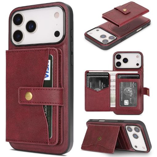 iPhone 17 Pro Max Red Leather Case with MagSafe Ring & Card Holder - 1