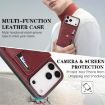 iPhone 17 Pro Max Red Leather Case with MagSafe Ring & Card Holder - 6