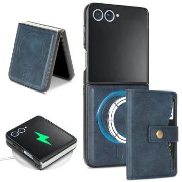 Samsung Galaxy Z Flip7 Kalebol MagSafe Leather Phone Case (Blue) - 1