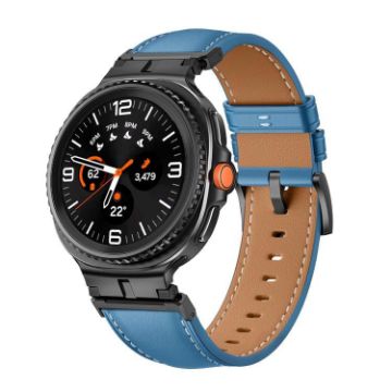 Samsung Galaxy Watch 8 Metal Connector Leather Band Blue Black - 1