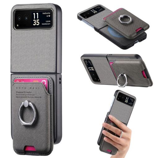 Moto Razr 40 Gray Card Bag Ring Magnetic Twill Fabric Case - 1