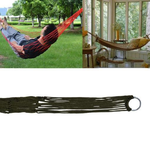 Nylon Rope Mesh Hammock - Portable Camping (Military Green) - 1