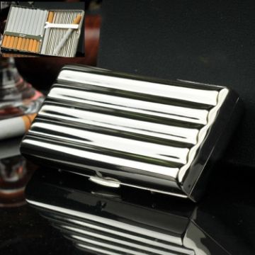 Copper Double-Gun Cigarette Case, Holds 10, Silver, Corrugated - 1