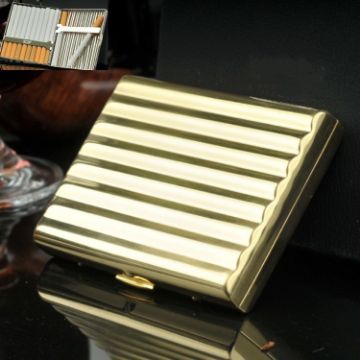 Double-Gun Copper Corrugated Cigarette Case, 16 PCS Capacity Gold - 1