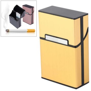 Gold Aluminum Cigar Cigarette Case Tobacco Holder Box - 1