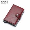 Wine Red PU Aluminum Card Case RFID Shielding Anti-Theft Wallet - 1