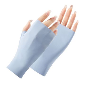Half Finger Ice Silk Ladies Sunscreen Gloves, Linked Finger (Blue) - 1